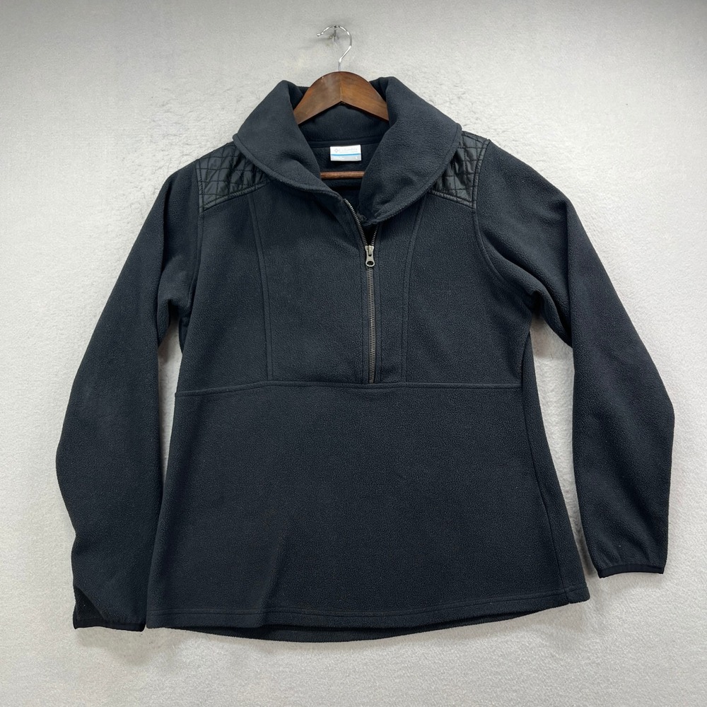 Columbia Fleece Jacket Womens L Black Quarter Zip Quilted Hybrid Outdoor Casual